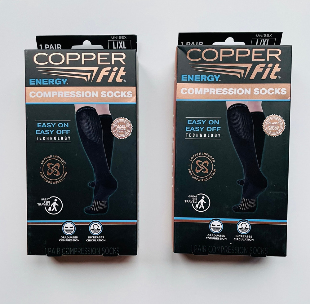 2 Pair Copper Fit Energy Compression Socks Size L/XL NEW